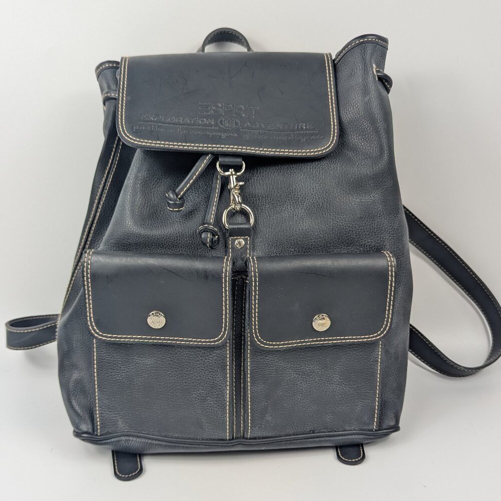 Vintage 90s Esprit Faux Leather Black Backpack Purse